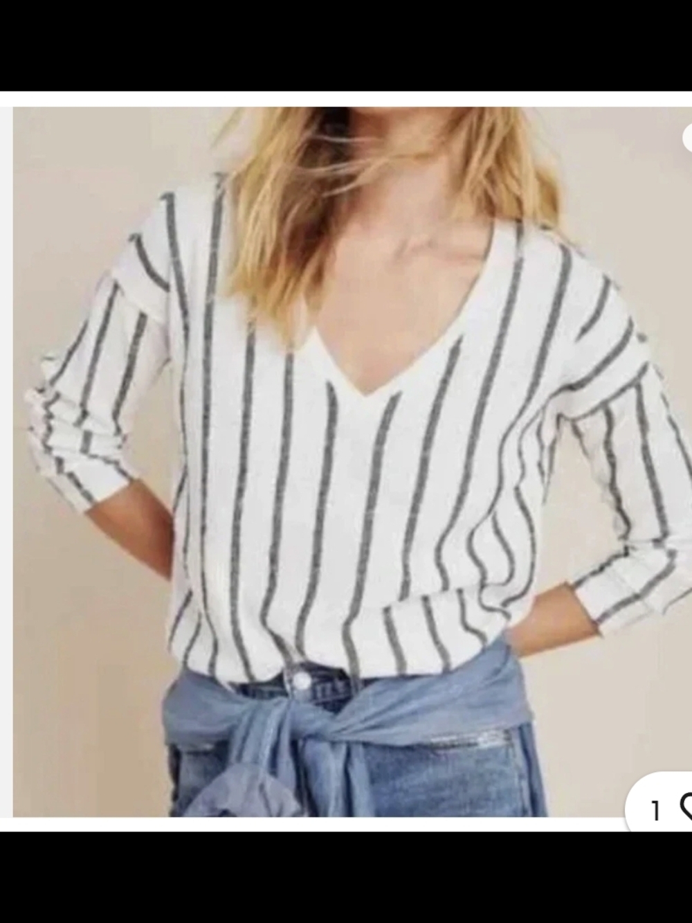 Anthropologie White Top with Subtle Black Stripes